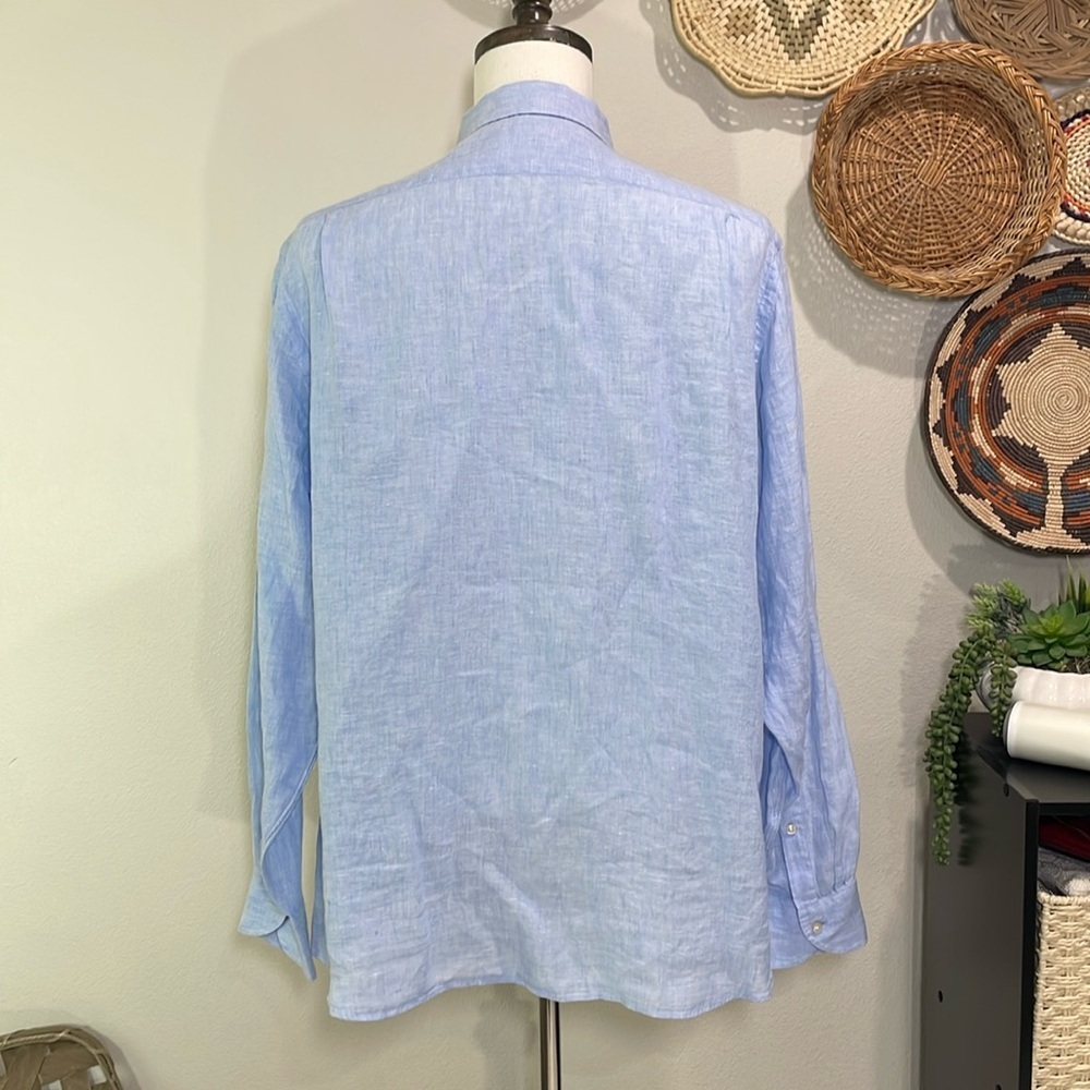 Men’s Linen CREMIEUX Classics Button Up Dress Shirt Light Blue Size X-Large - Picture 3 of 12
